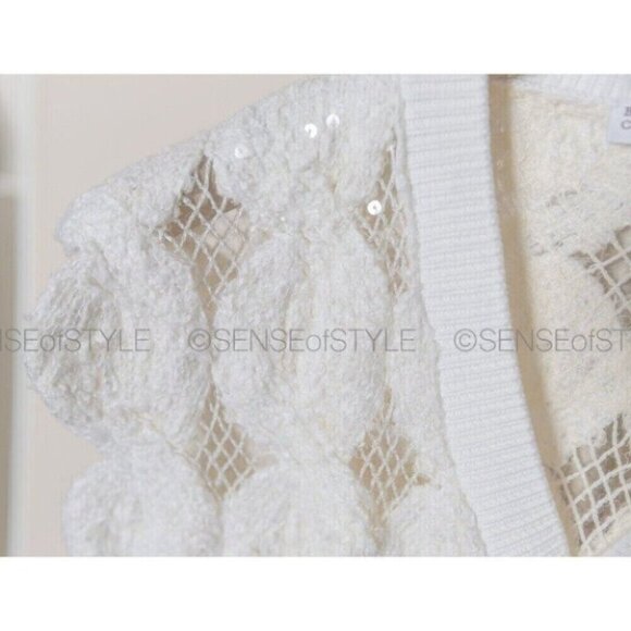 Brunello Cucinelli Top Shirt White Open Knit Women's Size M 42 - Picture 7 of 9